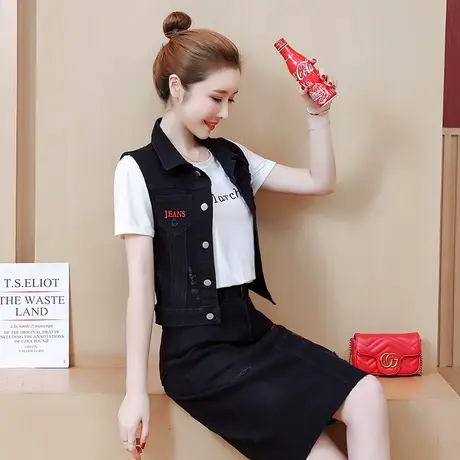 牛仔马甲女修身韩版显瘦无袖外套春秋休闲牛仔套装新款刺绣7010商品大图