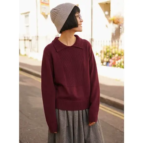 omont蛋挞家复古红色套头针织衫女学生休闲打底短款夏加尔毛衣秋图片