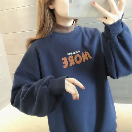 半高领卫衣拼色撞色个性小众设计感2023打底上衣外套套头加绒加厚商品大图