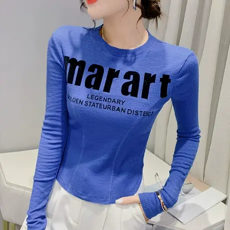 2023春装新款紧身高腰T恤打底衫女长袖欧货辣妹百搭显瘦洋气上衣图片