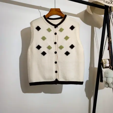 针织马甲开衫女春秋新款宽松圆领设计感小众无袖坎肩毛衣背心外穿商品大图