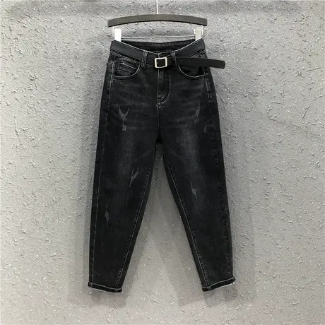 春秋新款牛仔长裤女欧洲站时尚简约个性深色宽松显瘦哈伦裤垮裤潮图片