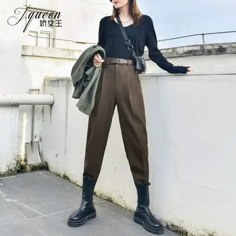 哈伦裤女高腰秋季新款韩版百搭宽松休闲裤复古九分小脚显瘦萝卜裤图片