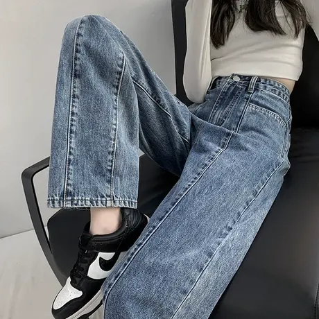 阔腿牛仔裤女设计感小众春装2023年新款高腰显瘦直筒宽松百搭裤子商品大图