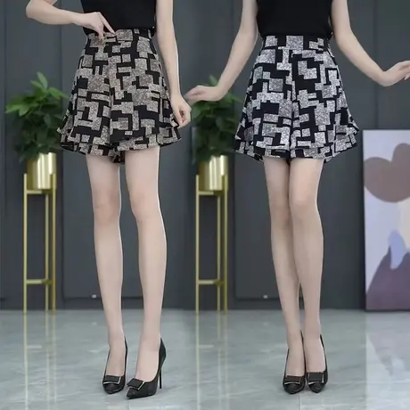 雪纺裙裤女夏季薄款2023年高腰显瘦阔腿裤垂感休闲五分裤a字短裤图片