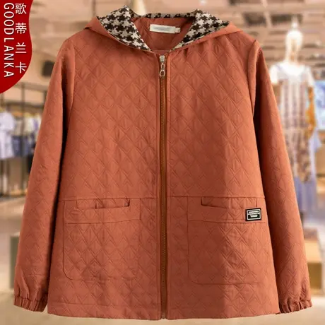 中年胖妈妈秋装夹克拉链衫女200斤大码宽松时尚连帽拼接休闲外套商品大图