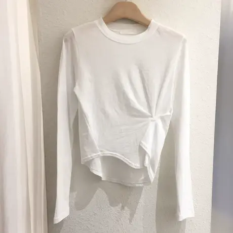 韩国东大门2021早秋长袖上衣不规则修身显瘦设计感小众打底t恤女图片