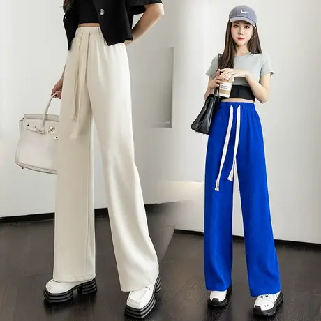 蛇骨纹阔腿裤子女宽松韩版bf慵懒风小个子抽绳运动裤垂感拖地裤夏商品大图