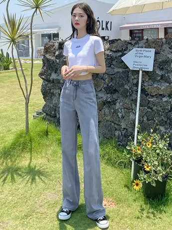 清仓捡漏阔腿牛仔裤女高腰宽松显瘦2023春秋新款百搭垂感拖地裤商品大图