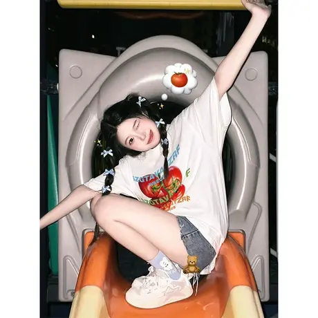 纯棉设计感小众短袖t恤女夏季新款宽松大码半袖洋气减龄上衣潮牌商品大图