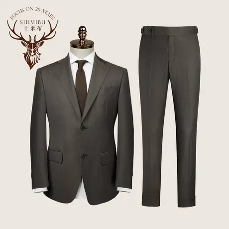 十米布平驳领那不勒斯羊毛西服套装男商务绅士深咖啡色英伦西装商品大图