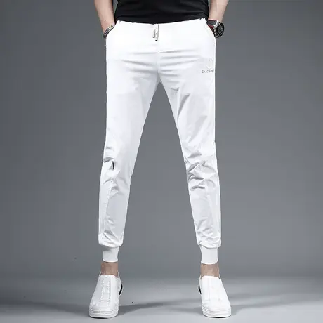 2023夏季新款白色裤子男休闲裤冰丝薄款修身束脚松紧腰男生裤子商品大图