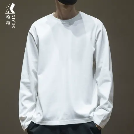 希越精梳棉重磅基础款男生300g长袖t恤秋冬宽松大码上衣百搭款男商品大图