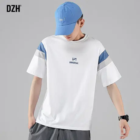 男生冰感印花短袖男设计感小众撞色拼接t恤2023新款夏天衣服潮流商品大图