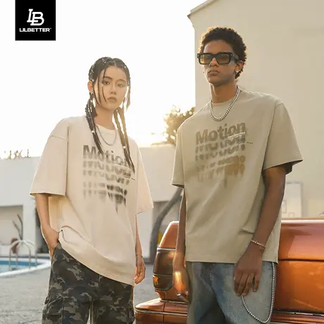 LiLbetter男士短袖印花字母体恤衫街头宽松半截袖情侣衣服国潮t恤商品大图