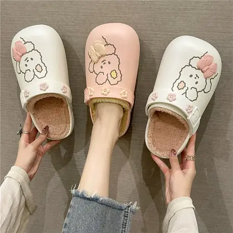 防水可爱棉拖鞋女冬季居家用室内软底拖鞋女士外穿冬天保暖月子鞋商品大图