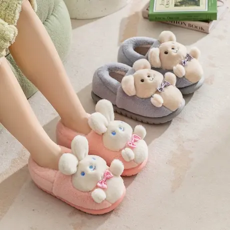 棉拖鞋女士包跟秋冬季加绒2023新款月子鞋毛毛拖鞋可爱棉鞋女冬天商品大图