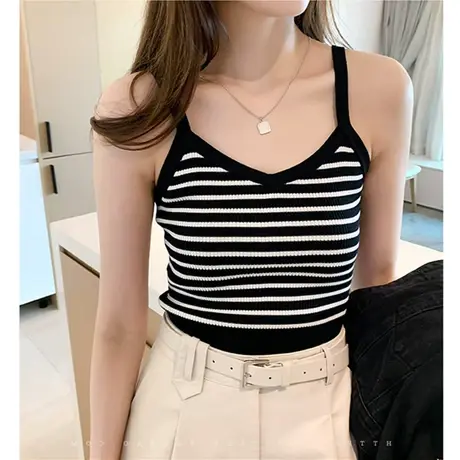条纹带胸垫一体吊带背心女春夏小西装内搭打底衫外穿上衣美背内衣商品大图