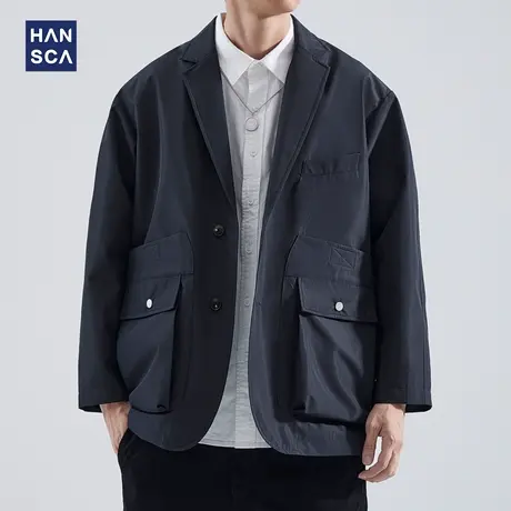 hansca日系复古机能西装外套男士宽松高级秋冬季新款工装休闲夹克图片