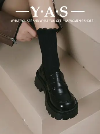 黑色玛丽珍小皮鞋女2024新款秋冬粗跟厚底单鞋配裙子一脚蹬乐福鞋商品大图