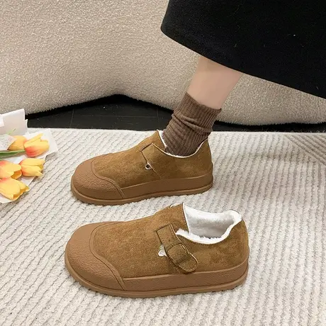 豆豆鞋女加绒2024新款秋冬季厚底小众博肯鞋百搭网红休闲毛毛鞋图片