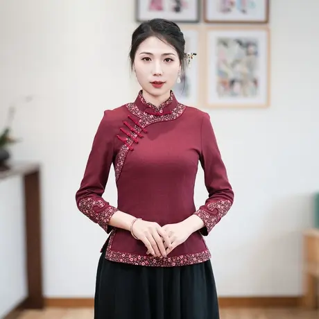 筠雅新中式女装复古唐装盘扣2024民族风旗袍上衣古韵茶服24J084商品大图