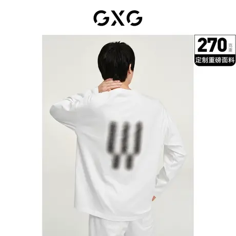 GXG男装 秋季落肩后背印花圆领长袖T恤10D1340081A商品大图