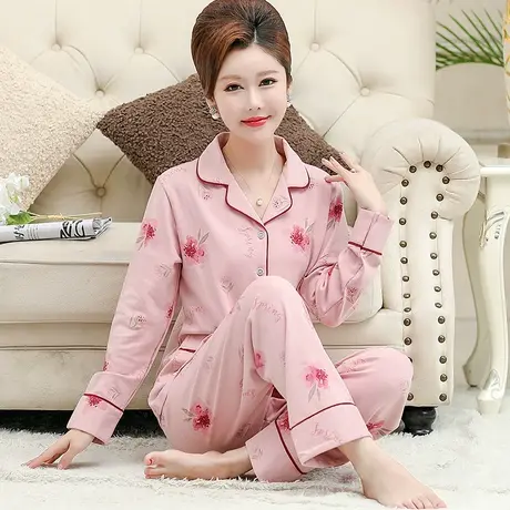 南极人纯棉睡衣女士春秋季长袖中老年妈妈家居服套装2023年新款冬商品大图