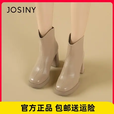 卓诗尼女靴2023冬新款法式方头高跟时装靴休闲复古瘦瘦靴小短靴女图片