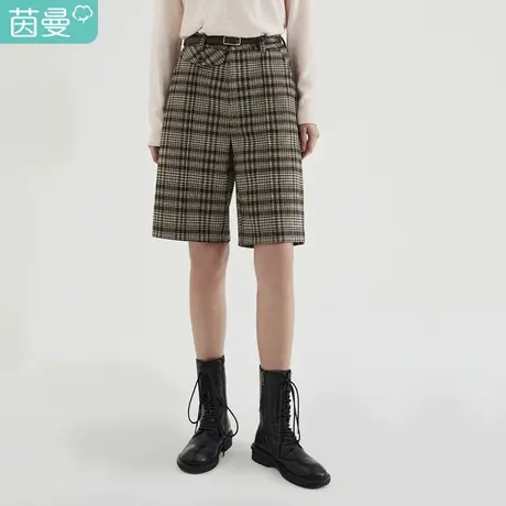 【商场同款】茵曼休闲女2023年冬季新款格子复古百搭宽松毛靴中裤图片