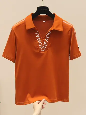 欧货纯色字母刺绣polo衫2023夏新款短袖T恤宽松显瘦百搭休闲上衣商品大图