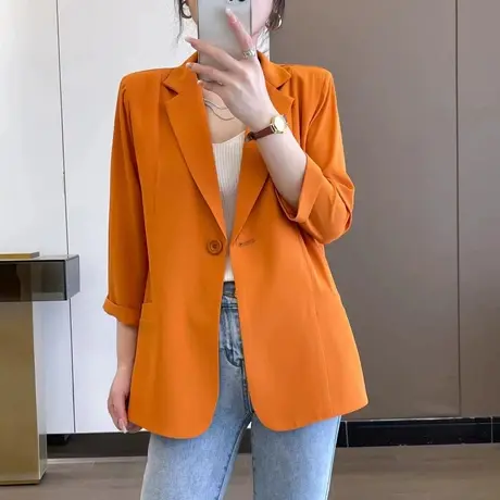 雪纺小西装外套女薄款2023新款夏韩版白色高级感单西服上衣防晒衣商品大图