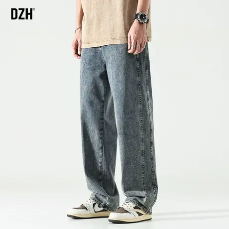 男士蓝色阔腿牛仔裤男直筒美式宽松秋冬新款裤子2023新款长裤百搭商品大图