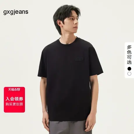 gxg.jeans男装 25年夏季新款圆领字母刺绣徽章宽松短袖男式T恤男商品大图