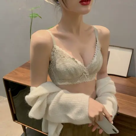 荷韵阁调整型内衣女小胸聚拢加厚无钢圈收副乳防下垂蕾丝文胸套装图片