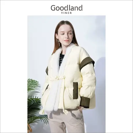 音儿美地女装2022冬季新款大牌高端短款国风水貂毛拼接羽绒服商品大图