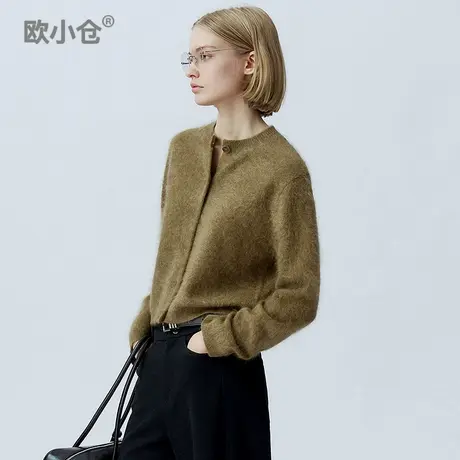 阔腿裤搭子圆领羊毛开衫 易驾驭落肩宽松短款针织衫图片