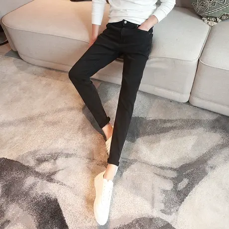 2023秋冬新款黑色小脚牛仔裤男韩版修身百搭铅笔裤显瘦水洗长裤子图片