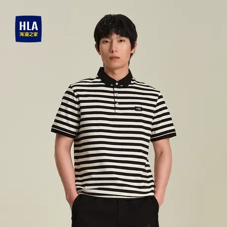 HLA/海澜之家撞色条纹短袖POLO衫25春夏新弹力透气时尚翻领上衣男商品大图