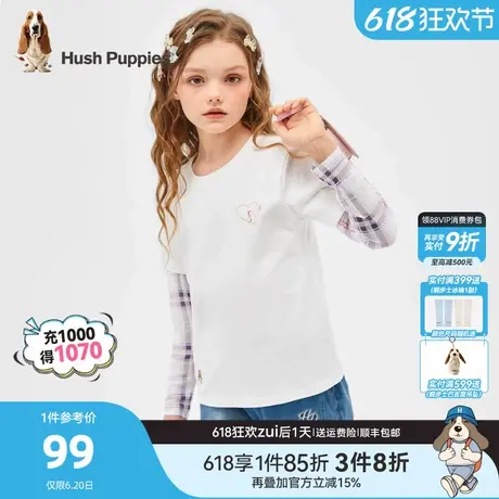 暇步士童装女童打底衫春秋新款中大童宝宝圆领套头长袖儿童假两件商品大图