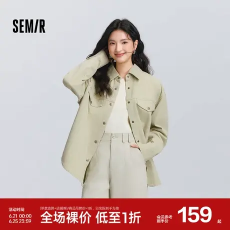 [商场同款]森马长袖衬衫女中长款oversize春2025新款翻领衬衣复古图片
