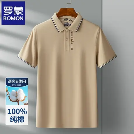 罗蒙纯棉男士刺绣POLO衫夏季薄款高端休闲中年爸爸翻领短袖T恤N2Z商品大图