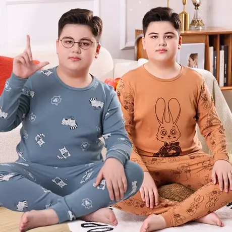 秋衣秋裤男童胖男孩加肥加大码保暖内衣套装青少年纯棉打底睡衣冬图片