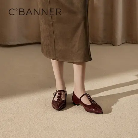 【博主推荐】千百度牛漆皮T字带玛丽珍鞋女秋季新款低跟单鞋商品大图