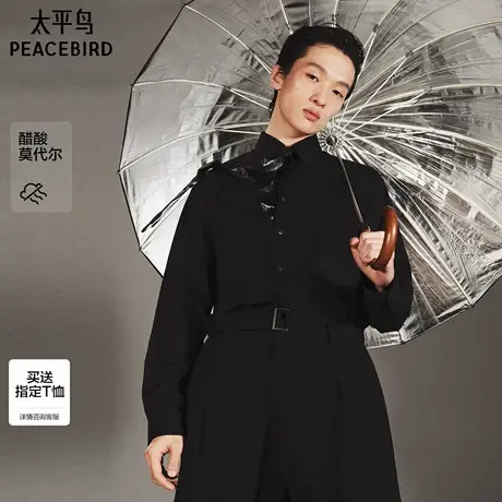 【商场同款】太平鸟男装黑色斯文长袖衬衫25秋新款衬衣B1CAF3E06M图片