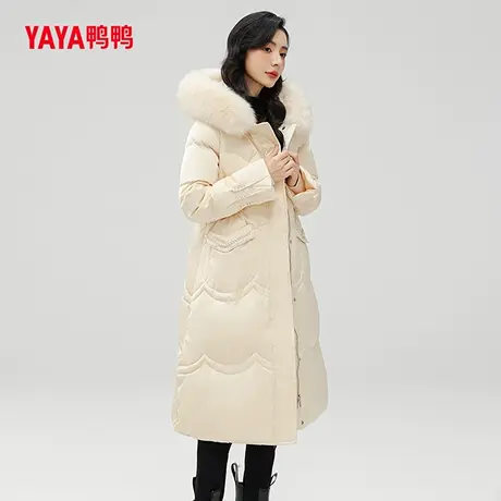 鸭鸭羽绒服女士2024秋冬新品防寒中长款狐狸毛领气质时尚鸭绒外套商品大图