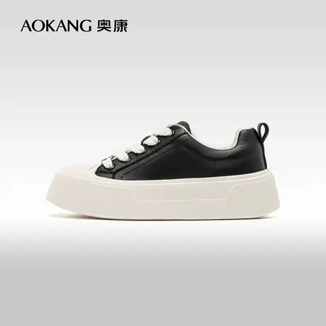 奥康女鞋 秋季新款圆头活力百搭休闲板鞋舒适厚底青年面包鞋图片