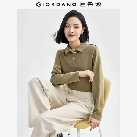 佐丹奴Polo女装纯色精致纽扣门筒针织长袖POLO 05314789商品大图