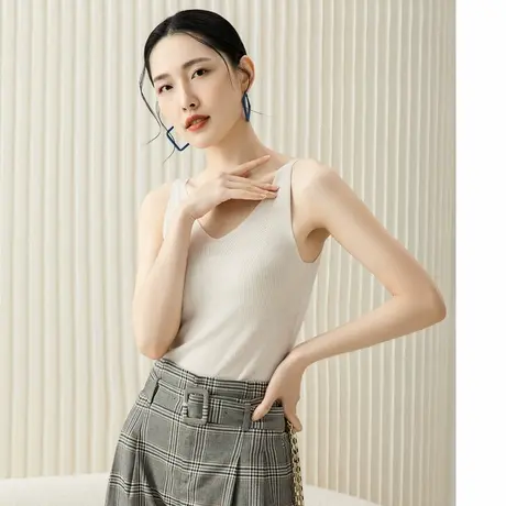 Q恒源祥V领针织背心女春夏新款吊带桑蚕丝打底小衫上衣ins图片