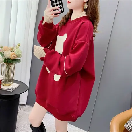 设计感假两件加绒加厚卫衣女2022新款秋冬宽松慵懒风洋气休闲外套图片